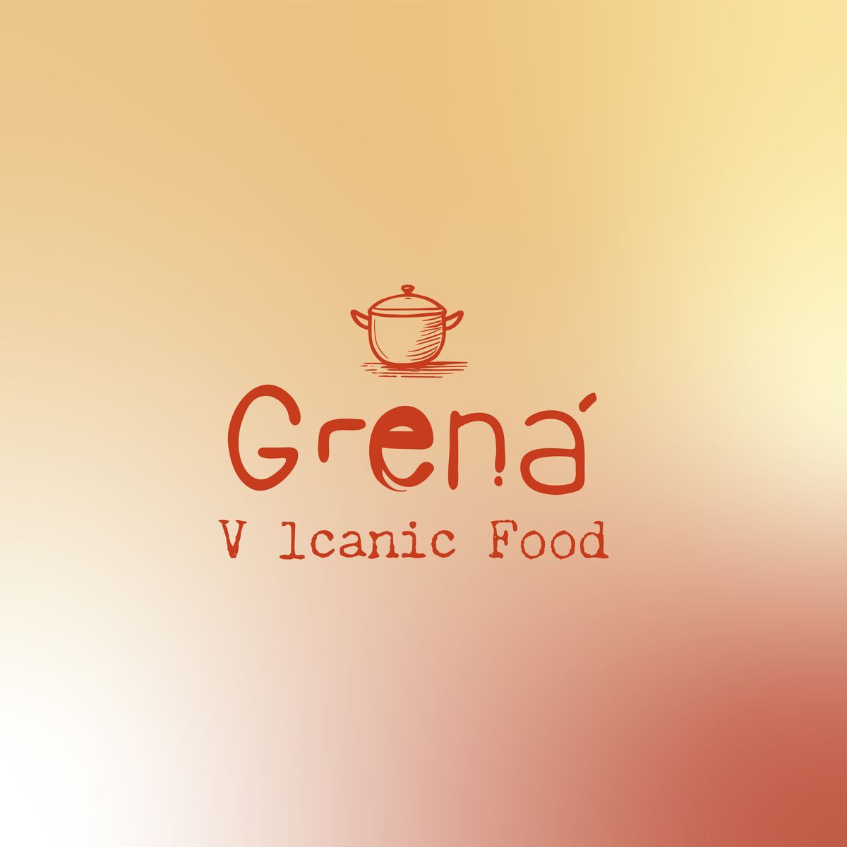 Logotipo completo do restaurante Grená Volcanic Foods, identidade visual com símbolo do tacho vulcânico