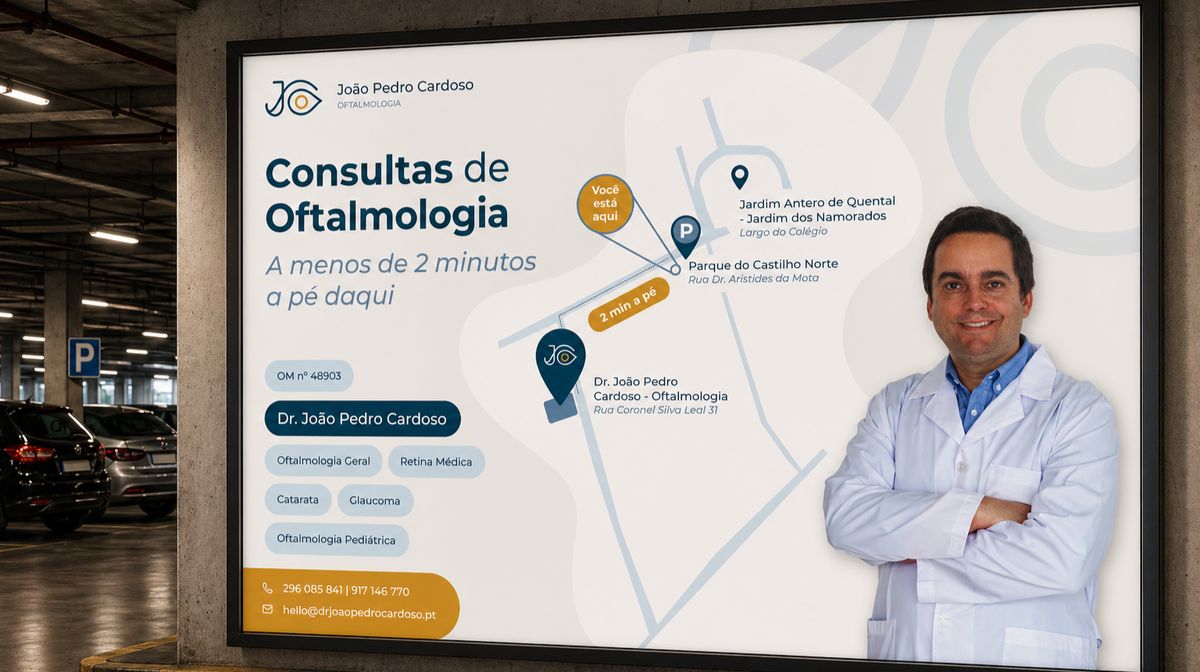Outdoor publicitário da clínica de oftalmologia João Pedro Cardoso nos Açores
