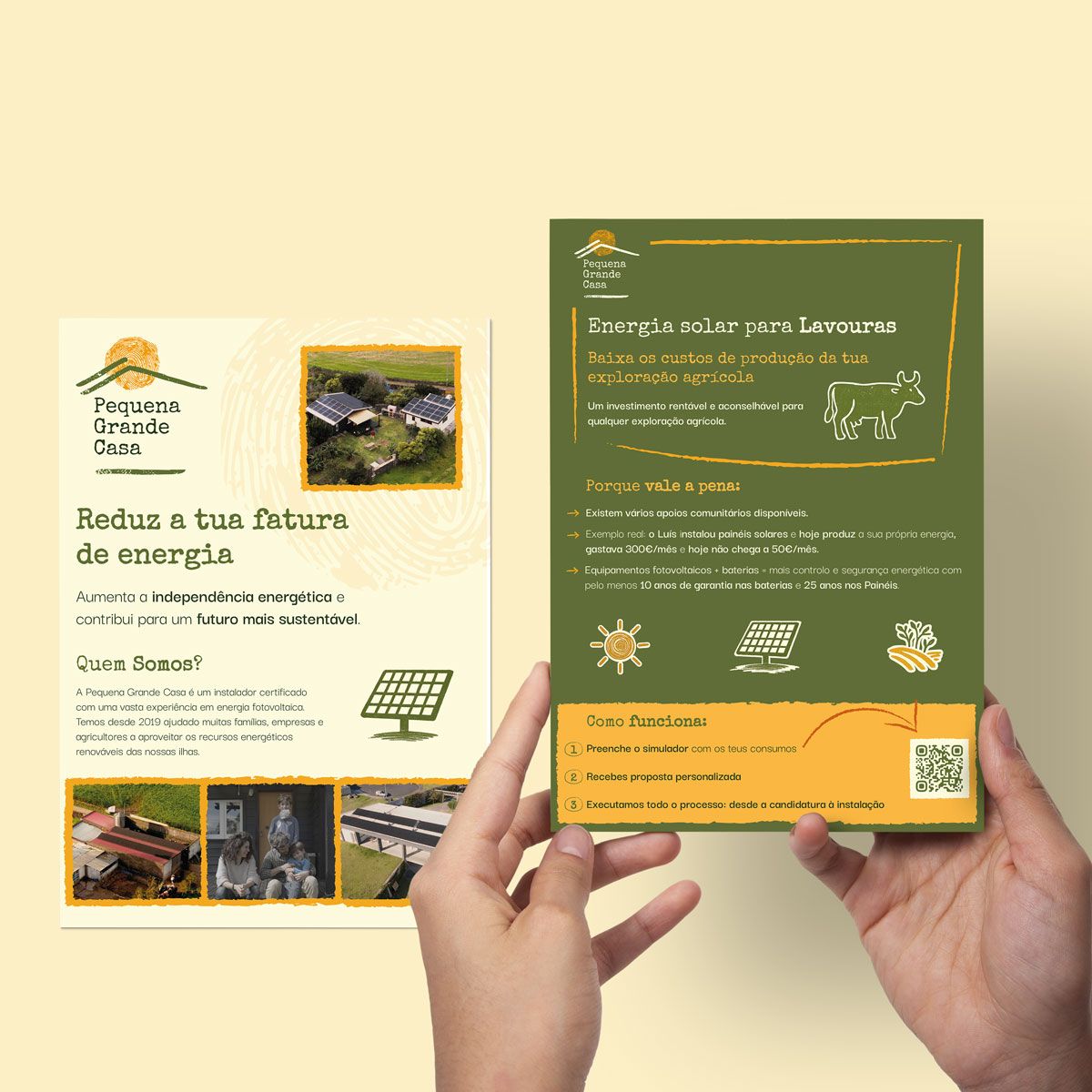 Material de comunicação da Pequena Grande Casa, alinhado com o website